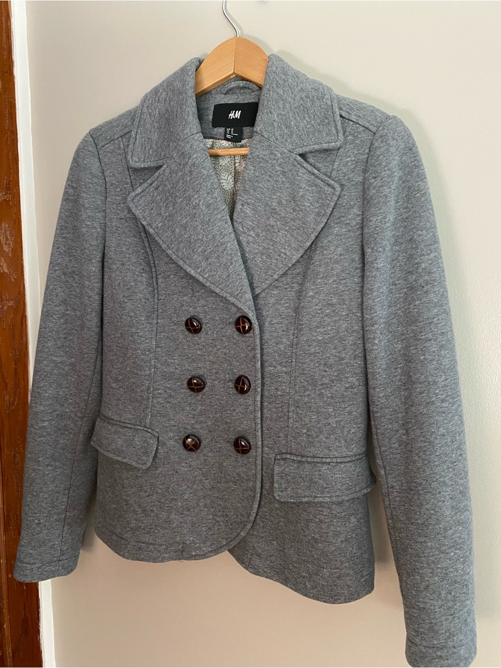 H&M Women's Light Gray Double-Breasted Pea Coat